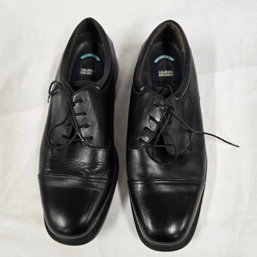 Nunn Bush Mens Black Leather Cap‎ Toe Oxford Shoes Comfort Gel Size 10.5W